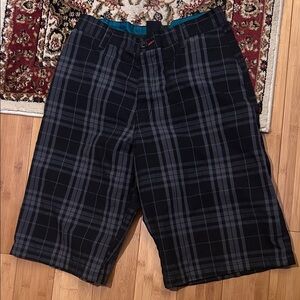 Burnside Black and Gray Plaid Cargo Shorts